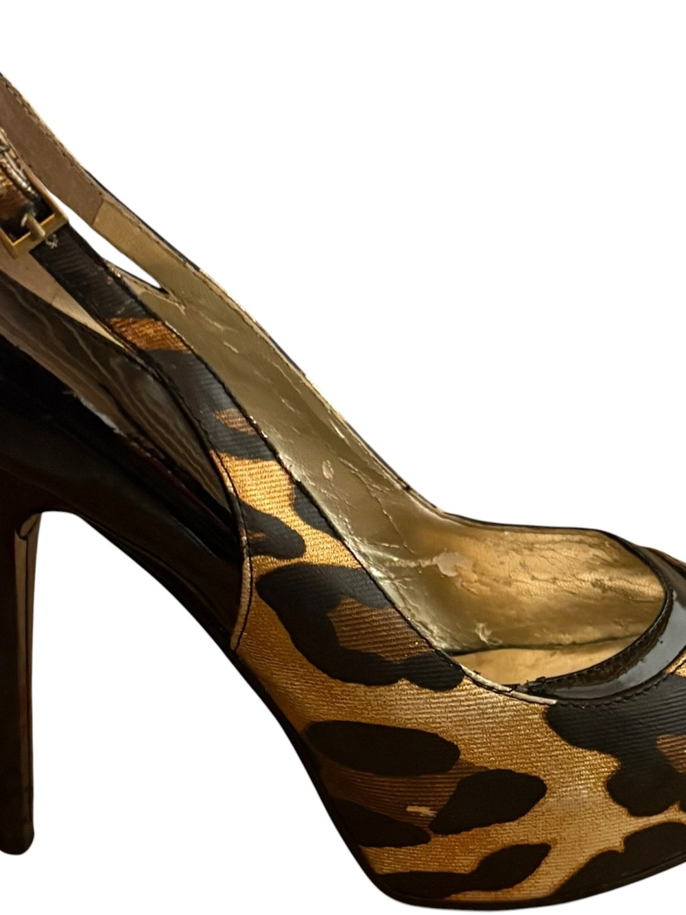 GUESS Vintage Leopard Patent Leather Platform Slingback Heels - Picture 14 of 16